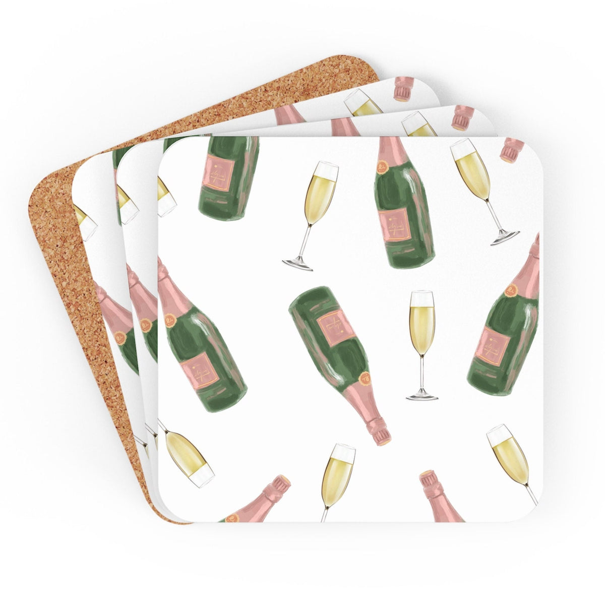Bottles of Bubbly Champagne Corkwood Coaster Set of 4 Hostess Coasters Gift Bar Coasters Champagne Lover Graphic Tee – Cozy Vibes · Must-Have Style