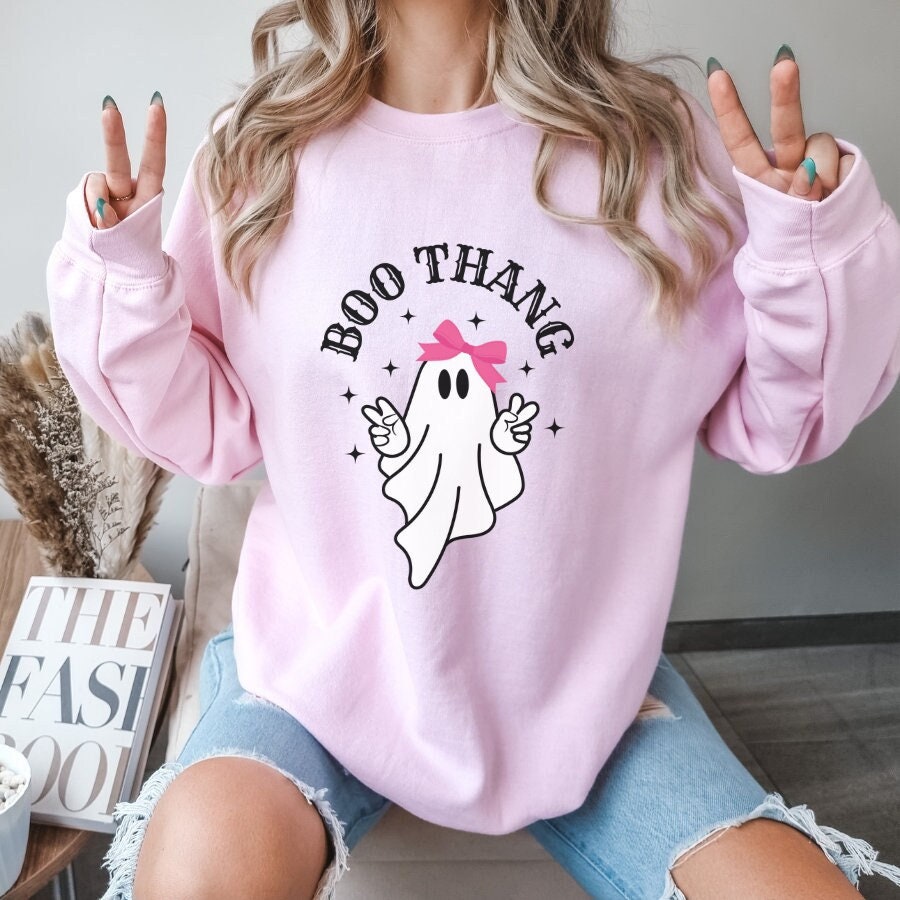 Boo Thang Cute Ghost Halloween Sweatshirt Oversized Halloween Sweatshirt Halloween Crewneck Trendy Halloween Shirt Cute Ghost Shirt Sweatshirt – Aesthetic Look · High-Quality Print
