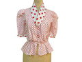 James Reva Womens Peplum Top Red White Polka Dot Button Front Puff Sleeve 56 Graphic Tee – Everyday Comfort · Perfect For Daily Wear
