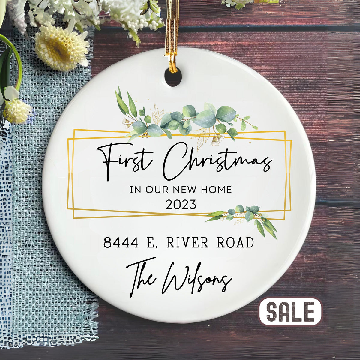 New Home Ornament Personalized First Home Christmas Ornament Our First Home Ornament New Home Green Botanical Framed Graphic Tee – Fan Favorite · Must-Have Style