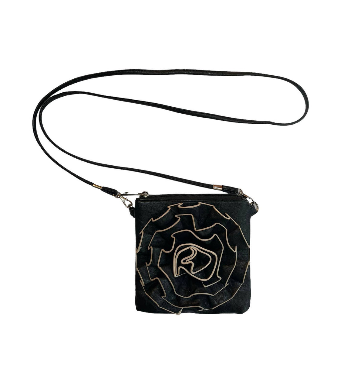 2 Chic Flower Womens Crossbody Bag Black Detachable Strap Zipper Pocket Tote Bag – Aesthetic Look · Must-Have Style