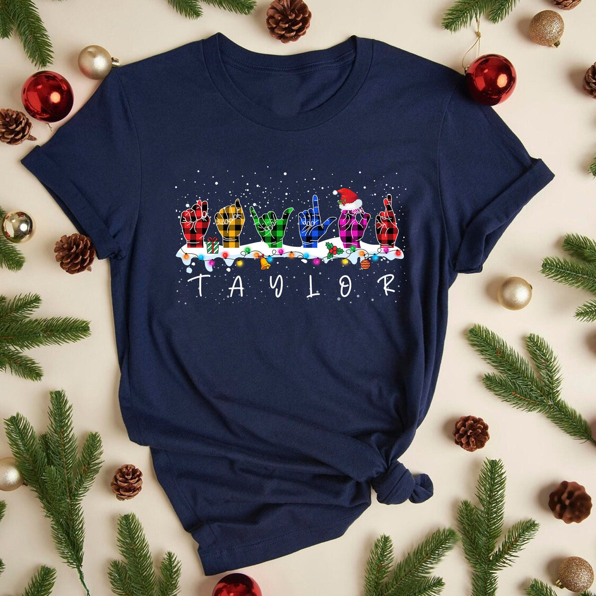 Sign Language Xmas T Shirt Custom Name Christmas ASL Shirt Deaf Pride Tee ASL Christmas Gift Custom Sign Language Shirt Graphic Tee – Aesthetic Look · Must-Have Style