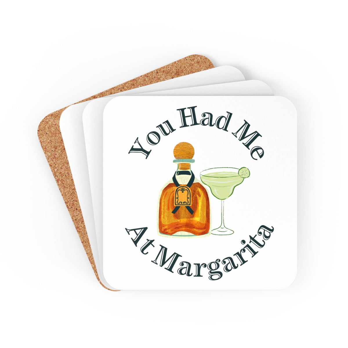 You Had Me At Margarita Corkwood Coaster Set of 4 Bar Coasters Hostess Gift Hostess Gift Coasters Set Cork Coaster Set Graphic Tee – Soft Feel · Perfect For Daily Wear