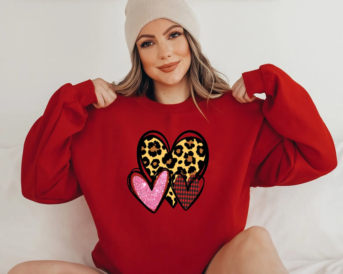3 Doodle Heart Valentines Shirt Leopard Heart Sweatshirt Cute Valentines Day Shirt Leopard Hoodie Hoodie – Warm & Stylish · High-Quality Print