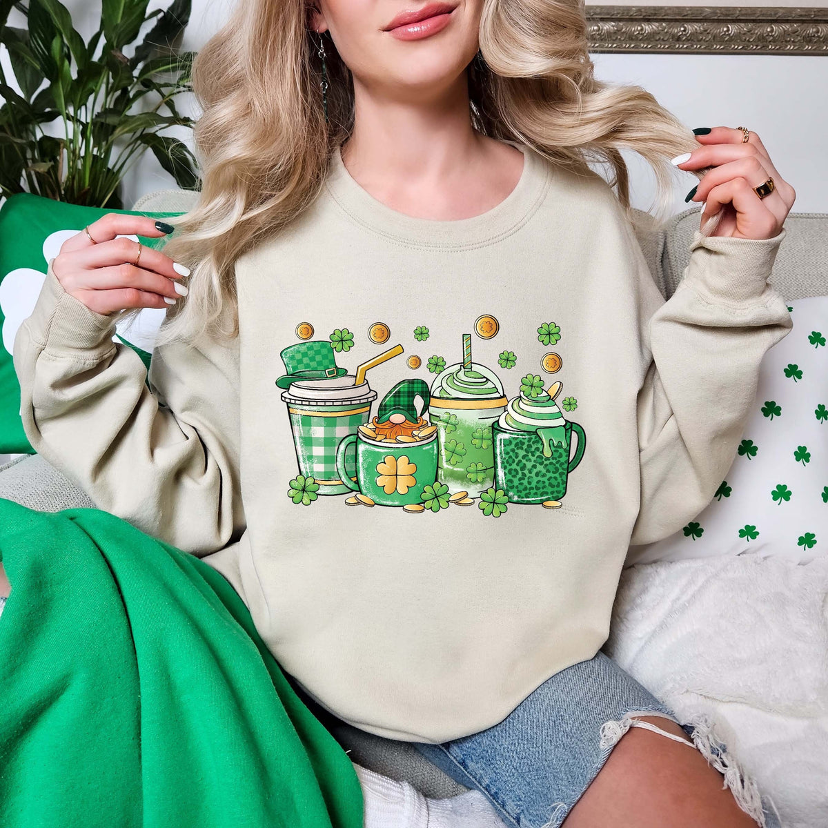 St Patrick39s Coffee Sweatshirt Lucky Latte Sweater St Patrick39s Day Shirt Coffee St Patrick39s Day Shirt Shamrock Shirt Sweatshirt – Premium Graphic · Top Pick For Any Outfit