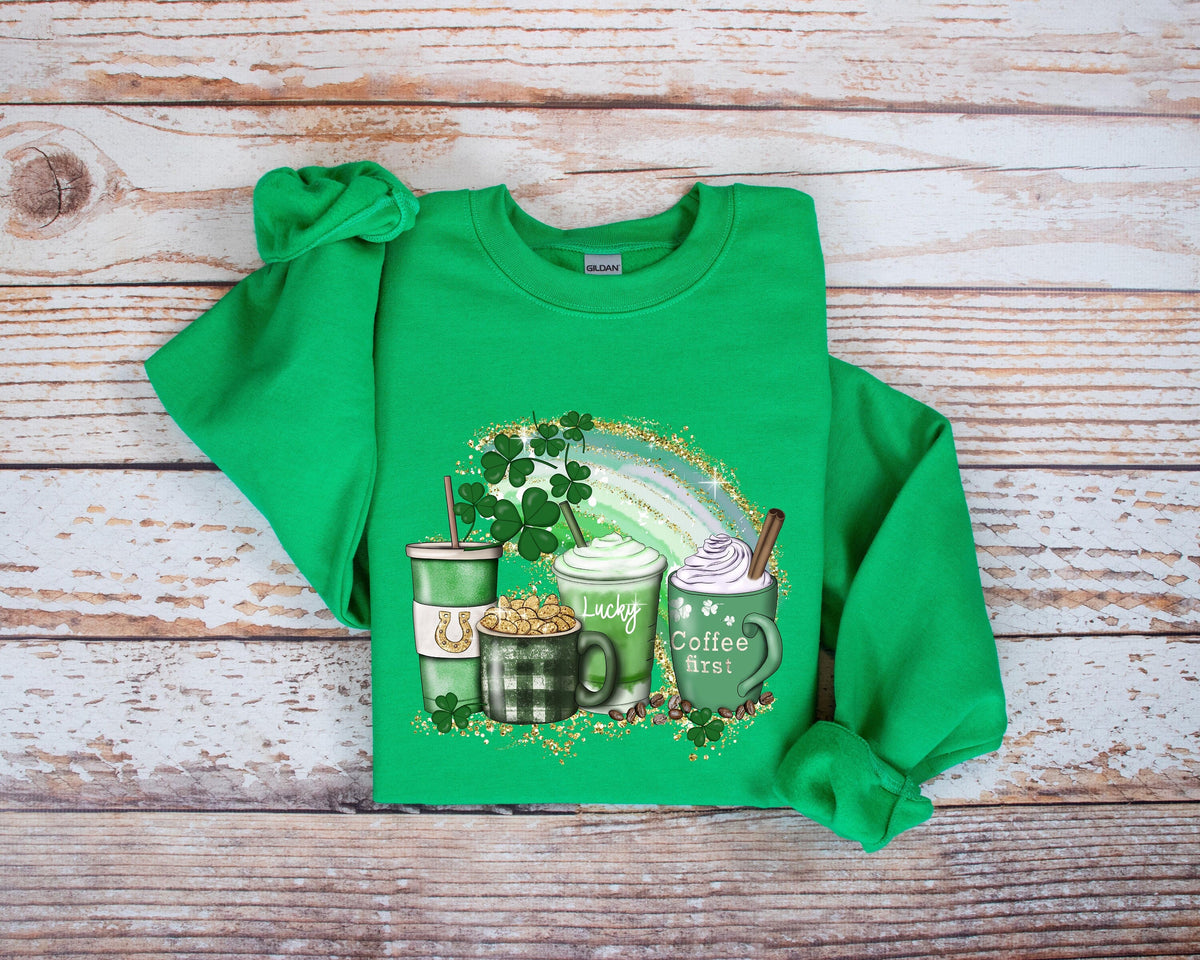 St Patricks Day Coffee Sweatshirt Women39s Cute St Patty39s Sweatshirt St Patricks Day Sweatshirt Clover Sweater Patty39s Day Sweatshirt Sweatshirt – Cozy Vibes · Must-Have Style