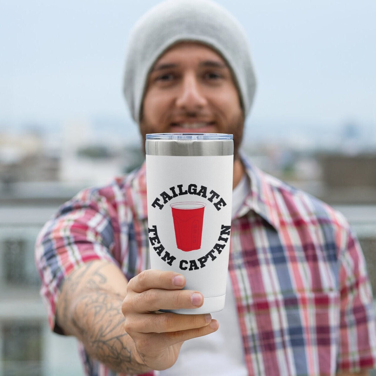Tailgate Team Captain Hot Cold Drink Tumbler 20oz Tailgate Insulated Travel Cup Red Black Insulated Beverage Tumbler Graphic Tee – Soft Feel · Trending Graphic Apparel