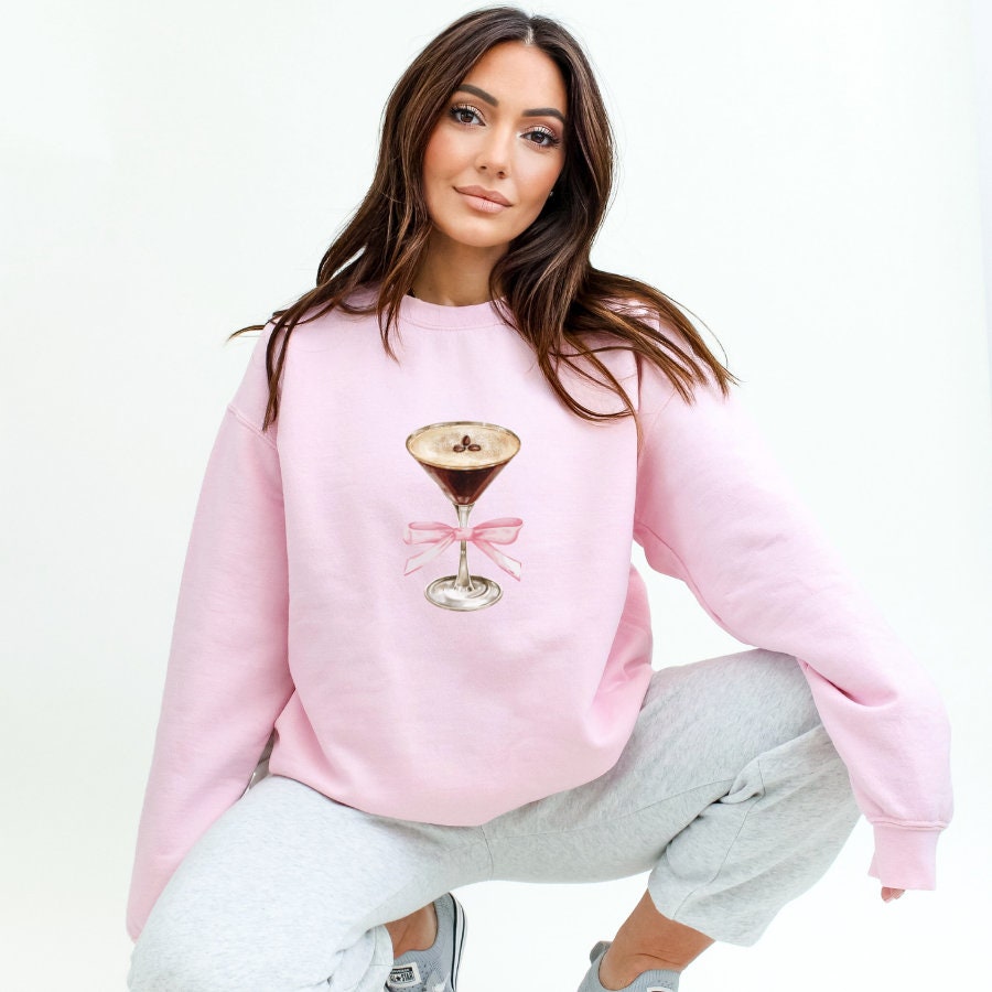 Espresso Martini Pink Bow Sweatshirt Espresso Martini Crewneck Sweater Gifts For The Martini Lover Gift For Mom Sweatshirt – Bold Style · Great Gift For Fans