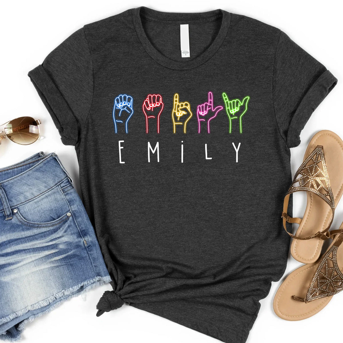 Personalized Sign Language Shirt Custom Name Hand Sign Language T Shirt Custom ASL Shirt Sign Language Gift for Men Women Graphic Tee – Premium Graphic · Great Gift For Fans