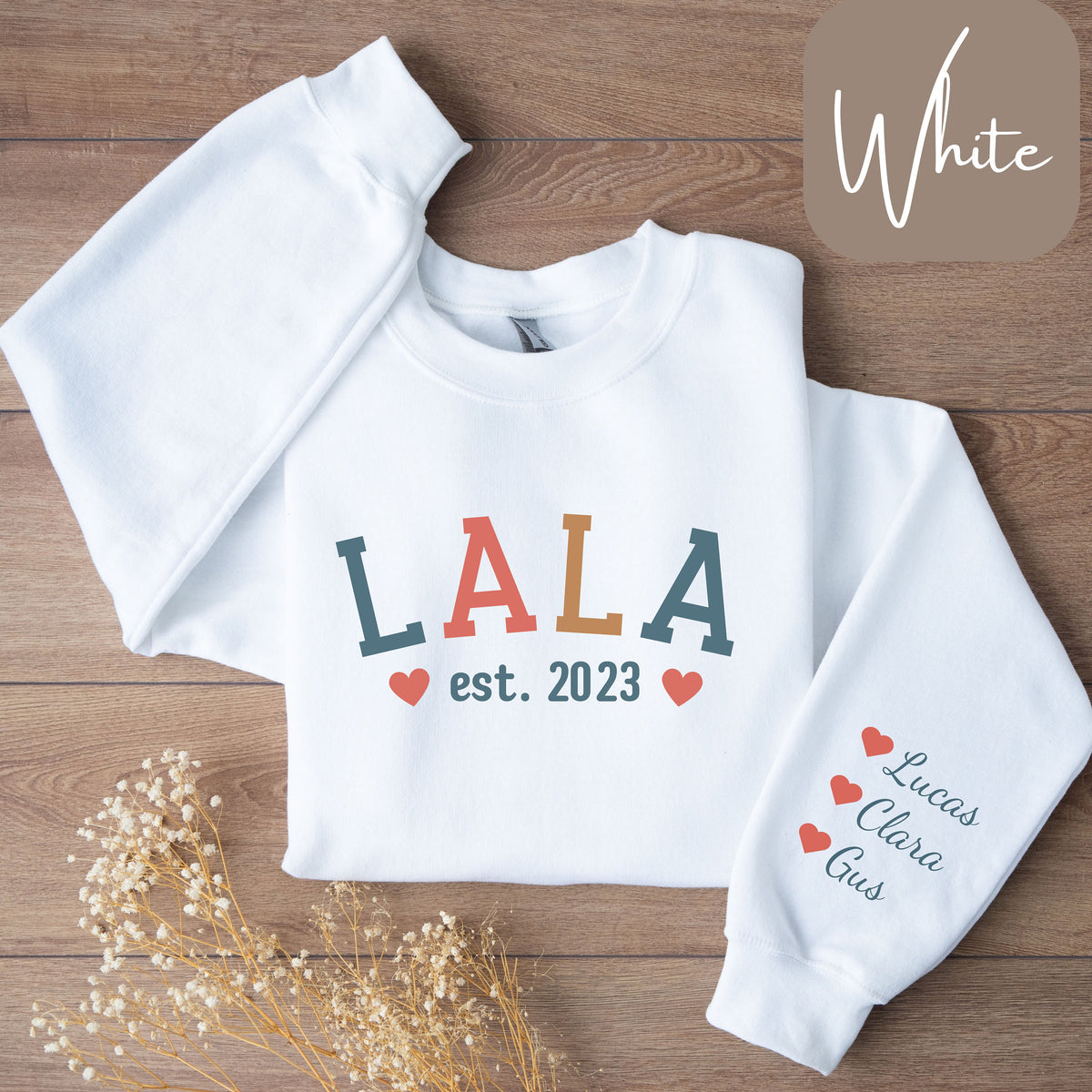 Personalized Lala Sweatshirt or T Shirt Lala Est Shirt Lala Shirt with Names Sleeve Writing Lala Gifts Lala Established Sweatshirt Sweatshirt – Bold Style · Great Gift For Fans