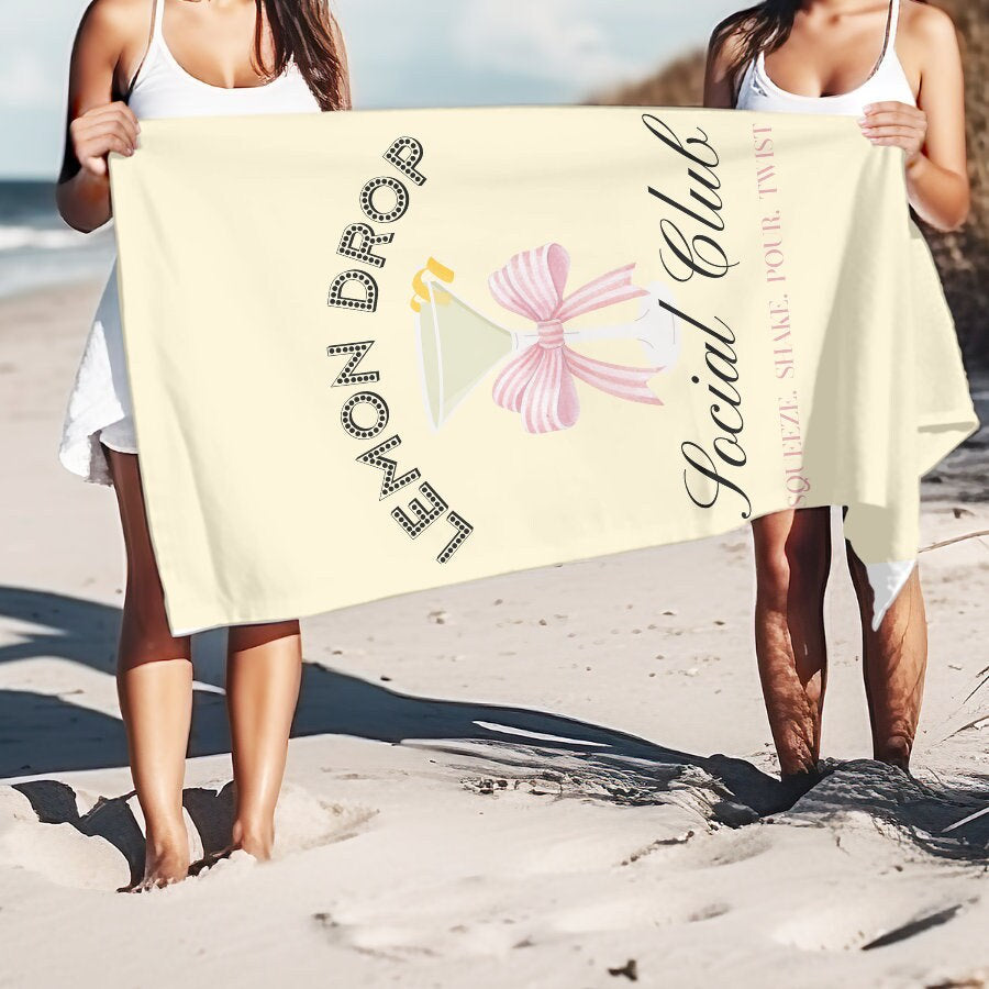 Lemon Drop Social Club Beach Towel Large Luxury Beach Towel Yellow Beach Towel Bachelorette Trip Gift Lemon Drop Lover Gift Graphic Tee – Feel-Good Design · High-Quality Print