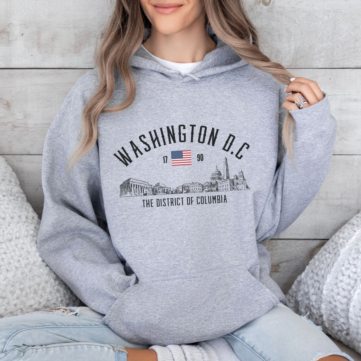 Vintage Washington DC Hoodie Retro Pullover Unisex College Sweatshirt with Hand Drawn Washington DC Landmarks White House Sketch Hoodie – Cozy Vibes · Must-Have Style