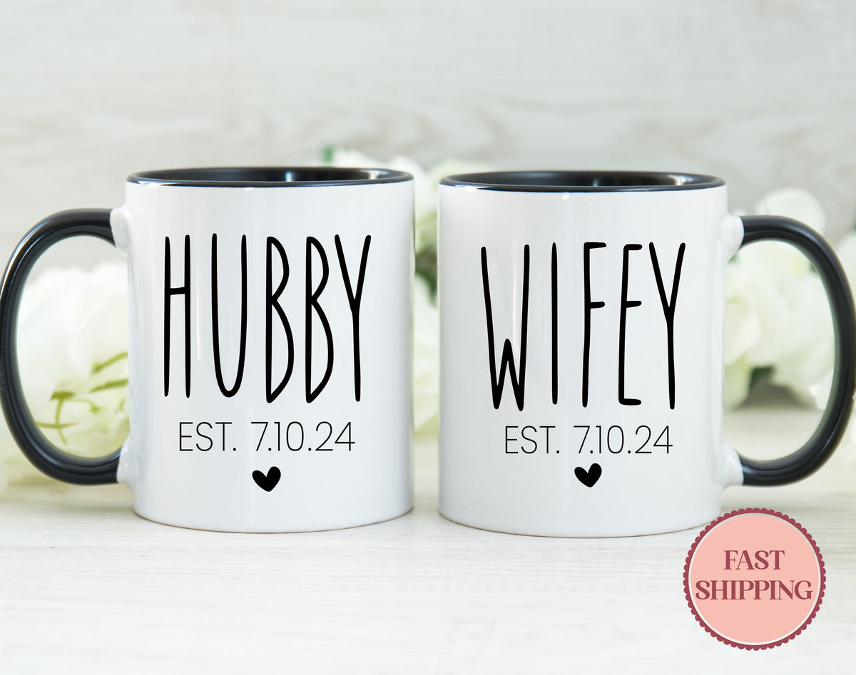 Wifey Hubby Est Mug Set Couples Mugs Wifey and Hubby Present His and Hers Coffee Mugs Engagement Mug Gift Mr and Mrs Cups MU 11 Graphic Tee – Premium Graphic · Trending Graphic Apparel