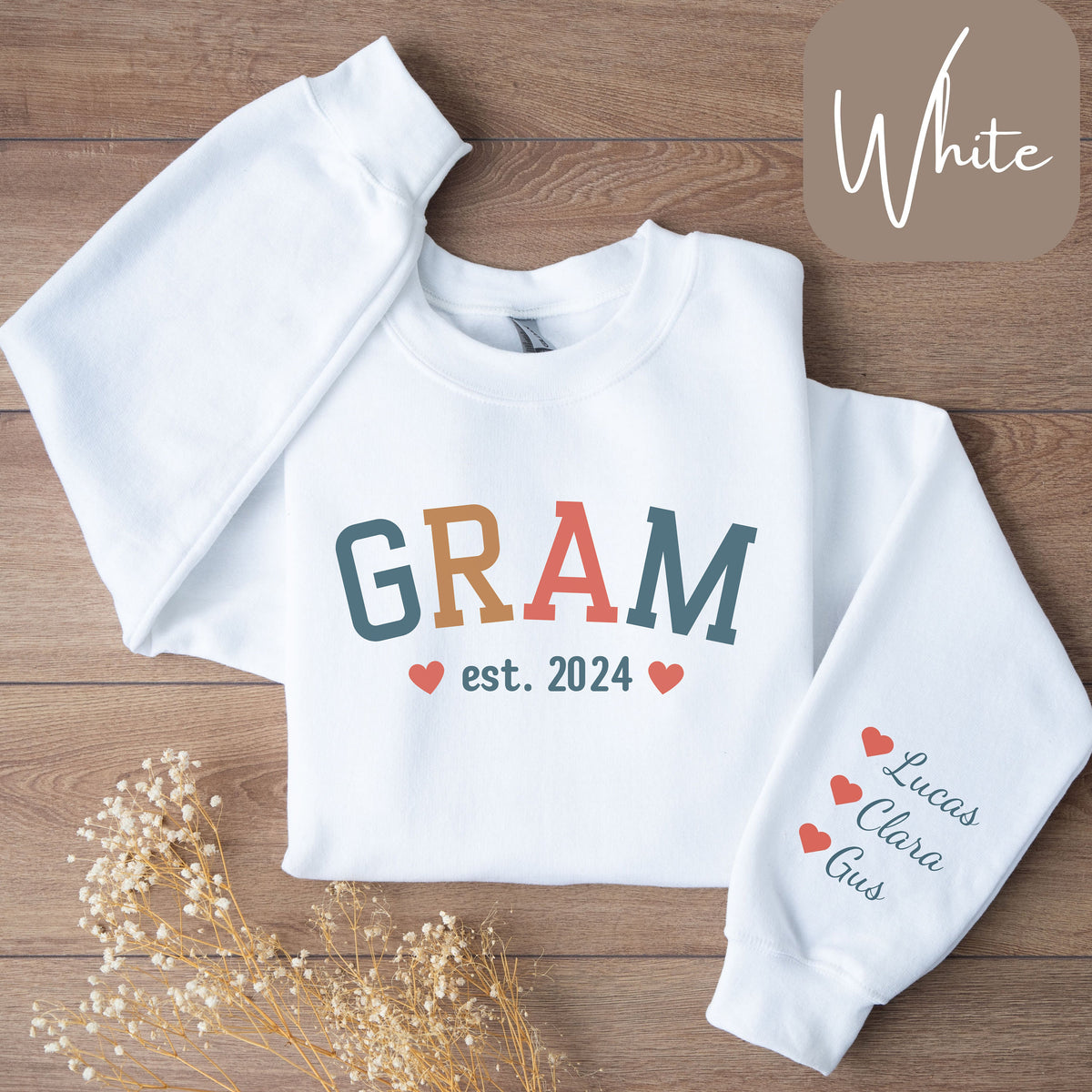 Personalized Gram Sweatshirt or T Shirt Gram Est Shirt Gram Shirt with Names Sleeve Writing Gram Gifts Gram Established Sweatshirt Sweatshirt – Aesthetic Look · Must-Have Style
