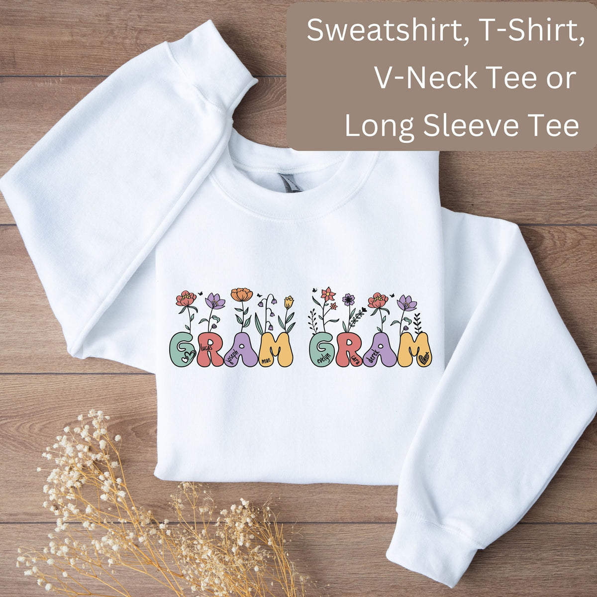Gram Gram V Neck Tee T Shirt or Sweatshirt Gram Gram Long Sleeve T Shirt Gift for Gram Gram Custom Gram Gram Shirt with Names Sweatshirt – Cozy Vibes · Trending Graphic Apparel