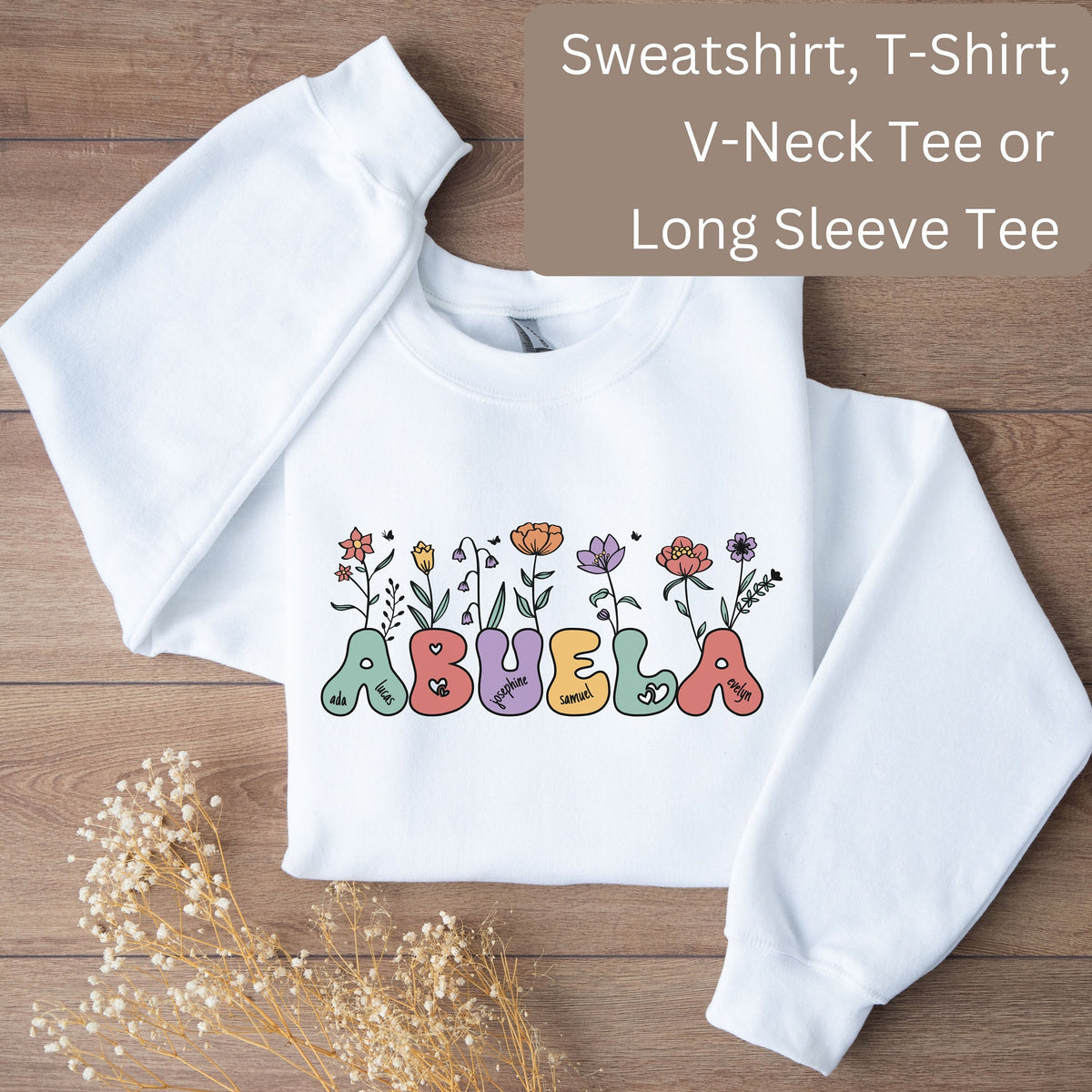 Abuela V Neck Tee T Shirt or Sweatshirt Abuela Long Sleeve T Shirt Gift for Abuela Custom Abuela Shirt with Names Abuela Shirt Sweatshirt – Easygoing Wear · High-Quality Print