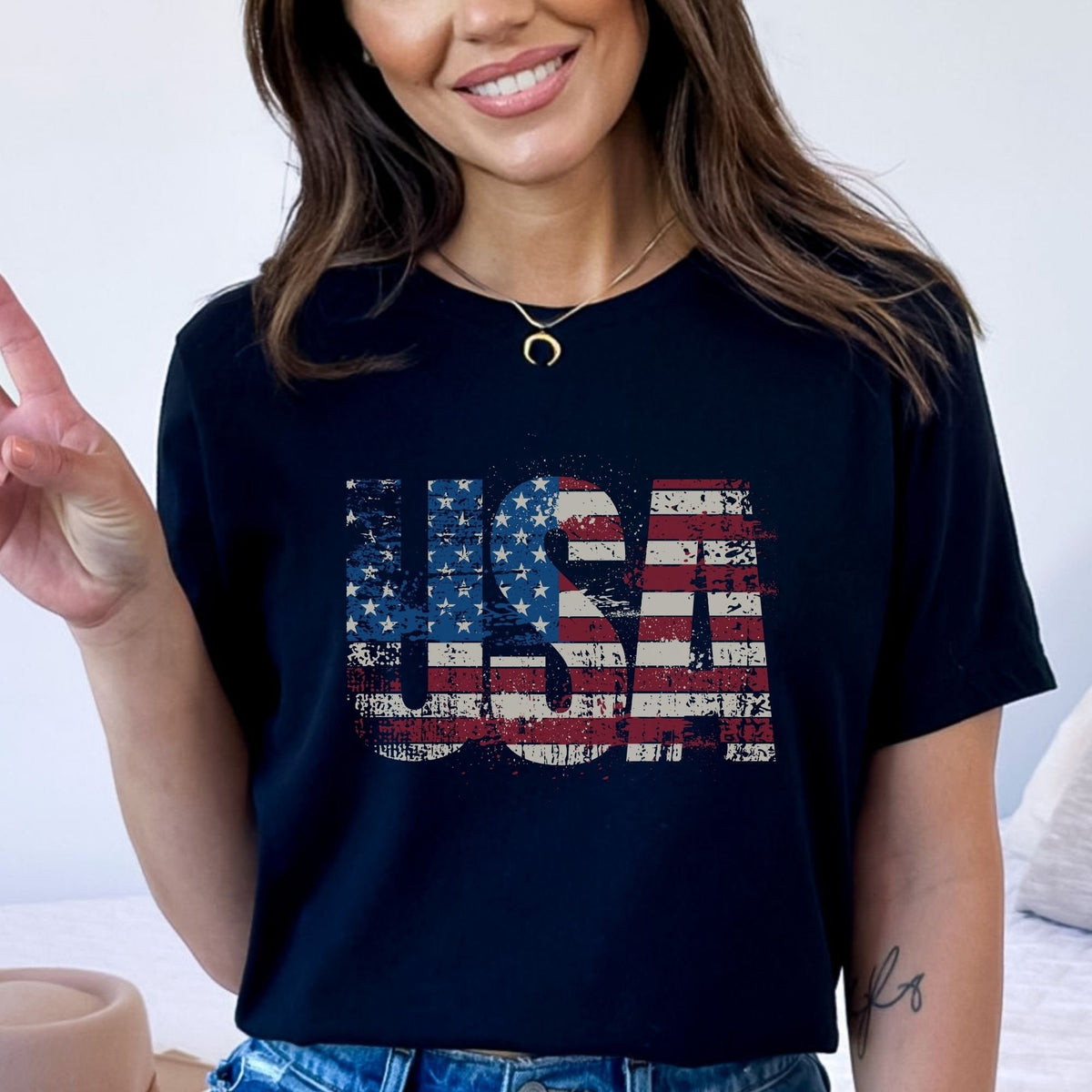 American Flag Crewneck T Shirt Vintage Patriotic Shirt for Memorial Day and July 4th USA Flag Tee for Patriotic Crew and American Pride Graphic Tee – Premium Graphic · Great Gift For Fans