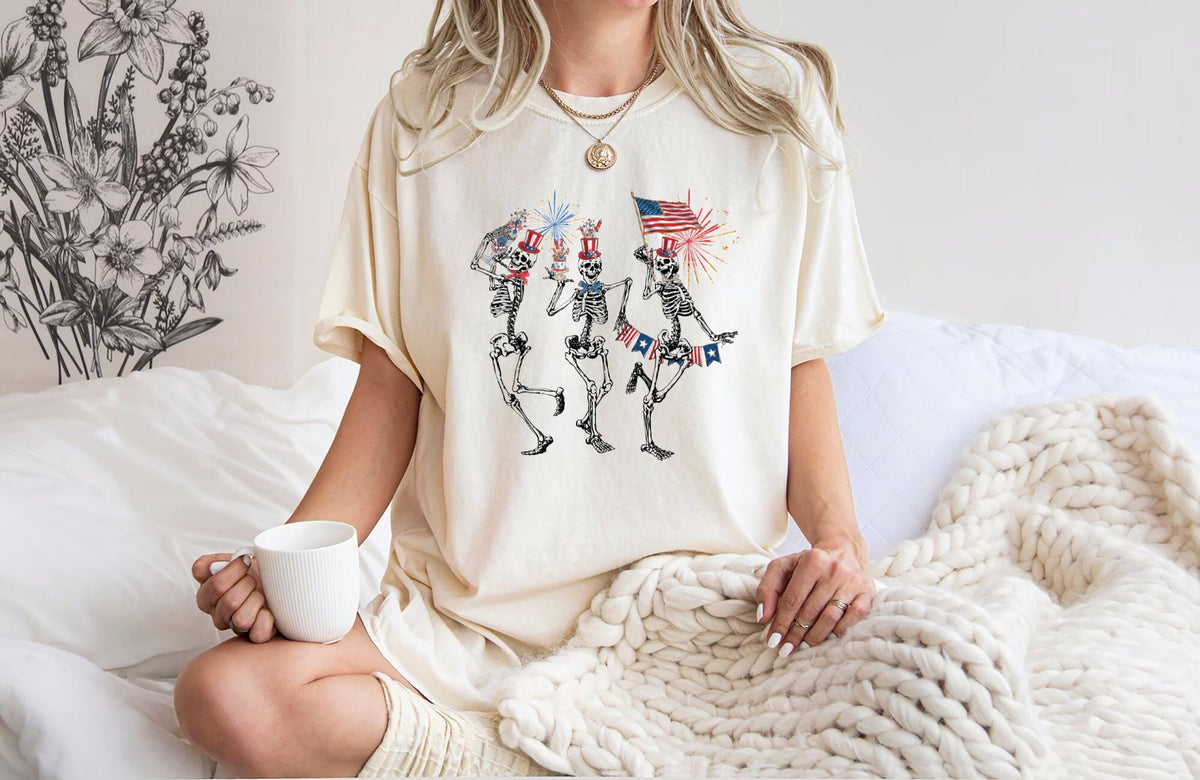 4th of July Skellies4th of July ShirtsDancing Skeleton ShirtAmerican Shirt4th of July Stars and Stripes Red White Blue Graphic Tee – Warm & Stylish · Top Pick For Any Outfit