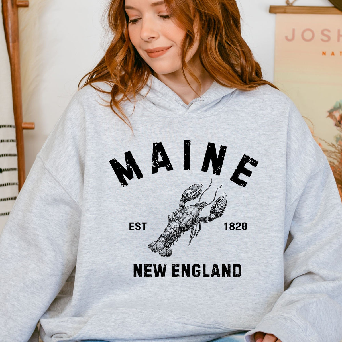 Vintage Maine Hooded Sweatshirt New England Lobster Pullover Maine State Symbolic College Jumper Retro Maine Pullover New England Hoodie Hoodie – Soft Feel · Perfect For Daily Wear