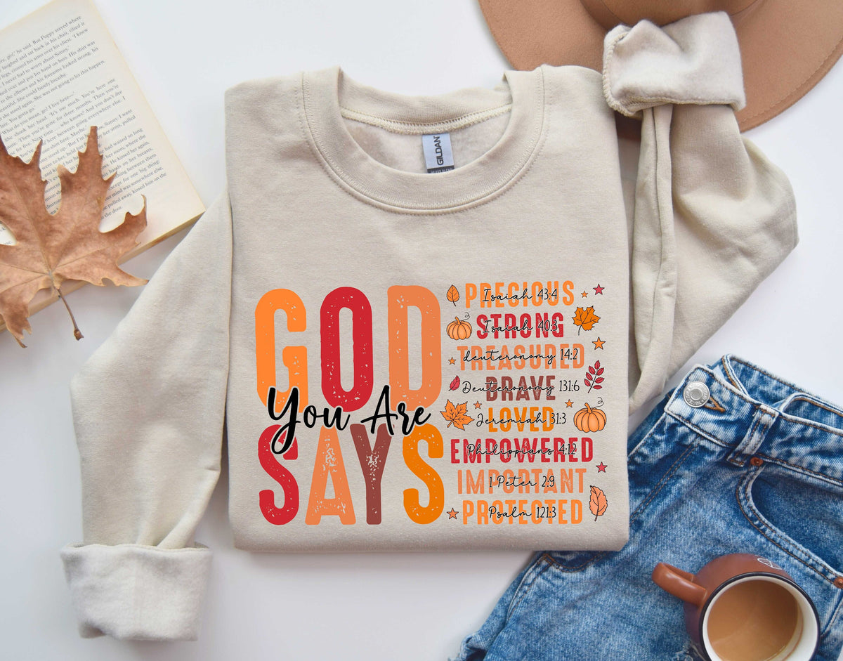God Says You Are SweatshirtFall Coquette Bow SweatshirtFall Pumpkin ShirtChristian SweatshirtFall Religious SweatshirtChristian Shirt Sweatshirt – Warm & Stylish · Great Gift For Fans