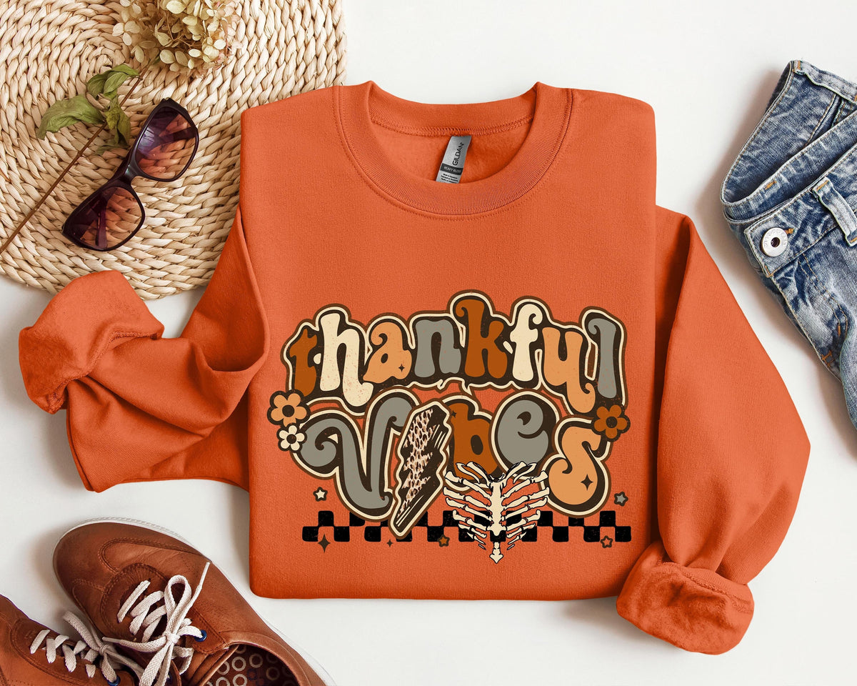 Thanksgiving Sweatshirt Thankful Vibes Shirt Fall Sweatshirt Pumpkin Sweatshirt Autumn Sweatshirt Thanksgiving Gifts Fall Shirt Sweatshirt – Easygoing Wear · High-Quality Print