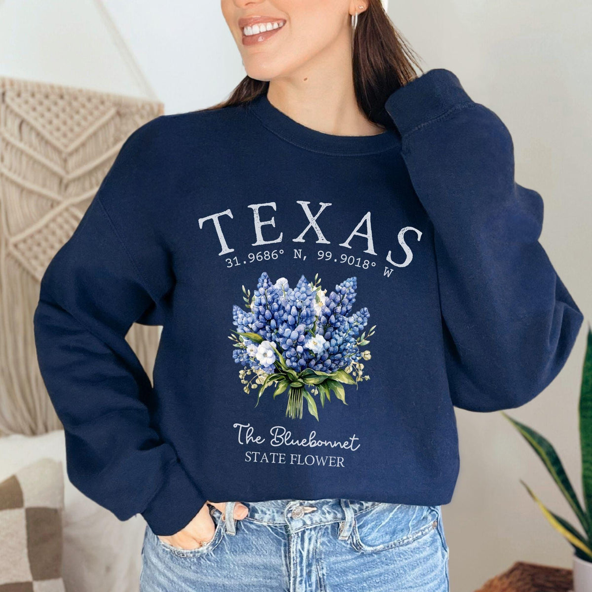 Vintage Bluebonnet Sweatshirt Texas Wildflowers Pullover Sweatshirt Texas State Gift Texas Girl Pride Jumper Texas State Flower Sweater Sweatshirt – Premium Graphic · Perfect For Daily Wear