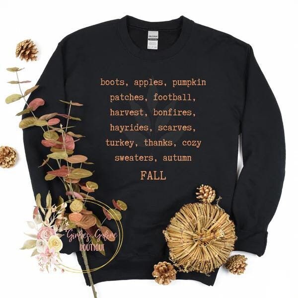 Trendy Fall Words Sweatshirt Cute Fall Words Crewneck Cozy Fall Crewneck Sweatshirt Bonfires Scarves Fall Lovers Tshirt Women Fall Gift Sweatshirt – Premium Graphic · Perfect For Daily Wear
