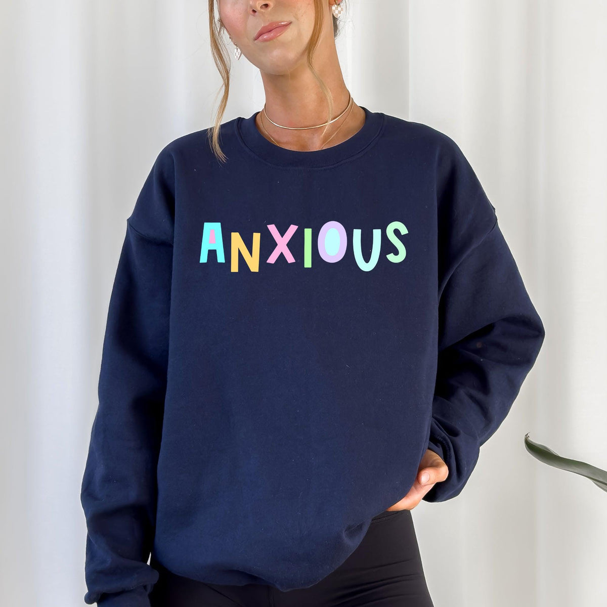Anxious Sweatshirt Positivity Funny Sarcastic Mom Gift Mental Health Colorful Pastel Crewneck Crew Neck Sweatshirt Sweatshirt – Aesthetic Look · Great Gift For Fans