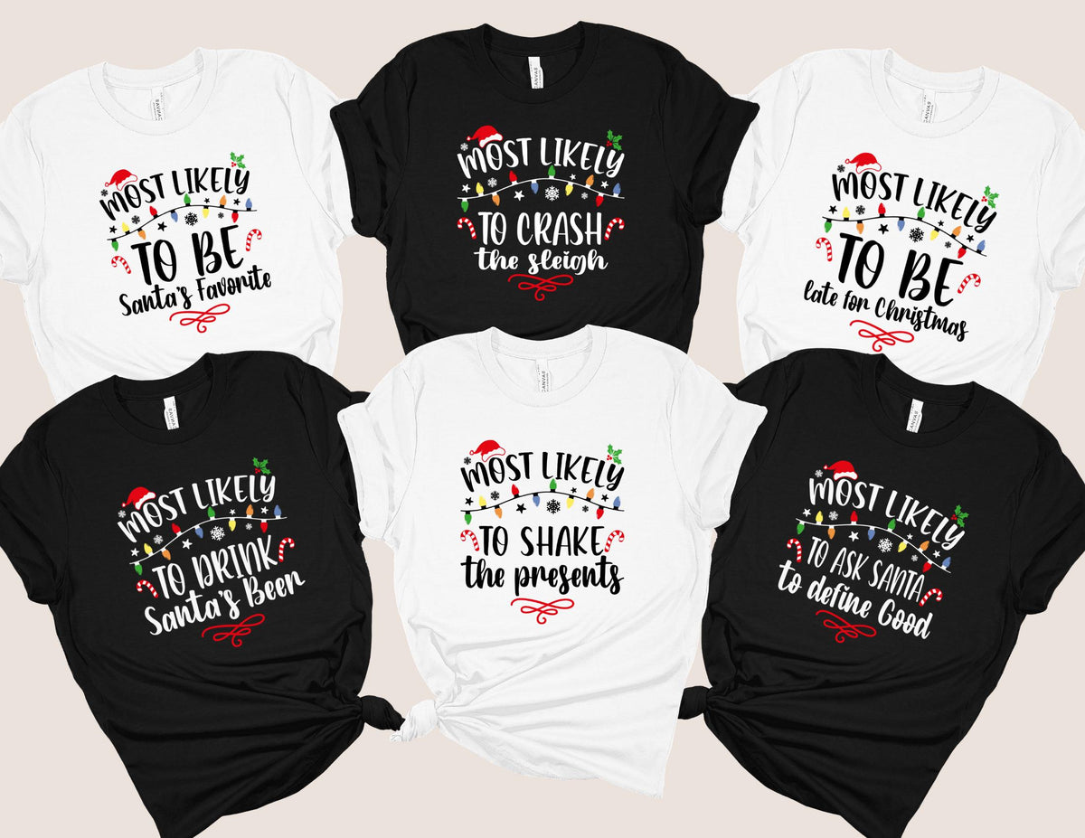 75 Quotes Most Likely to Christmas Shirts Christmas 2025 Squad shirts X mas Long Sleeve Matching Family Christmas Shirts Christmas 2025 Graphic Tee – Premium Graphic · High-Quality Print