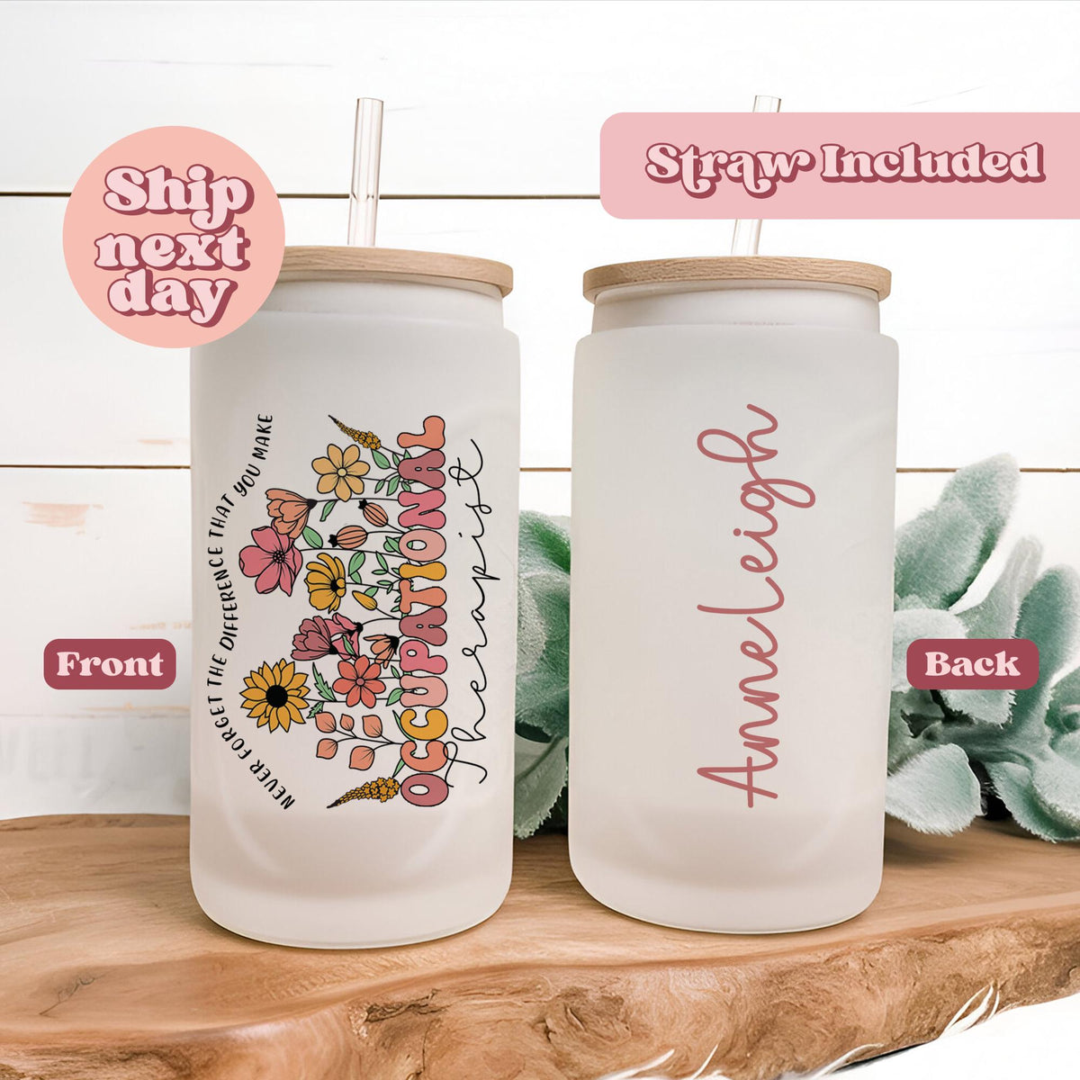 Occupational Therapist Libbey With Straw Appreciation Gift For OT Iced Coffee Glass Ot Appreciation Gift With Name FL 35 Graphic Tee – Premium Graphic · Top Pick For Any Outfit