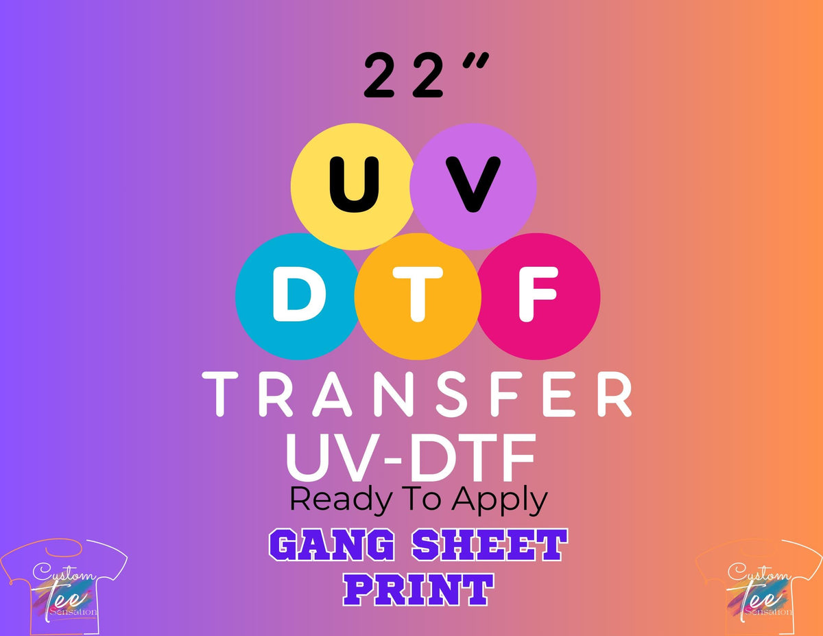 Ready to Apply UV dtf Sheets High Quality uv dtf Printing Vibrant uv dtf Designs uv dtf Print for Glassware UV DTF 22quot Machine Output Graphic Tee – Premium Graphic · High-Quality Print