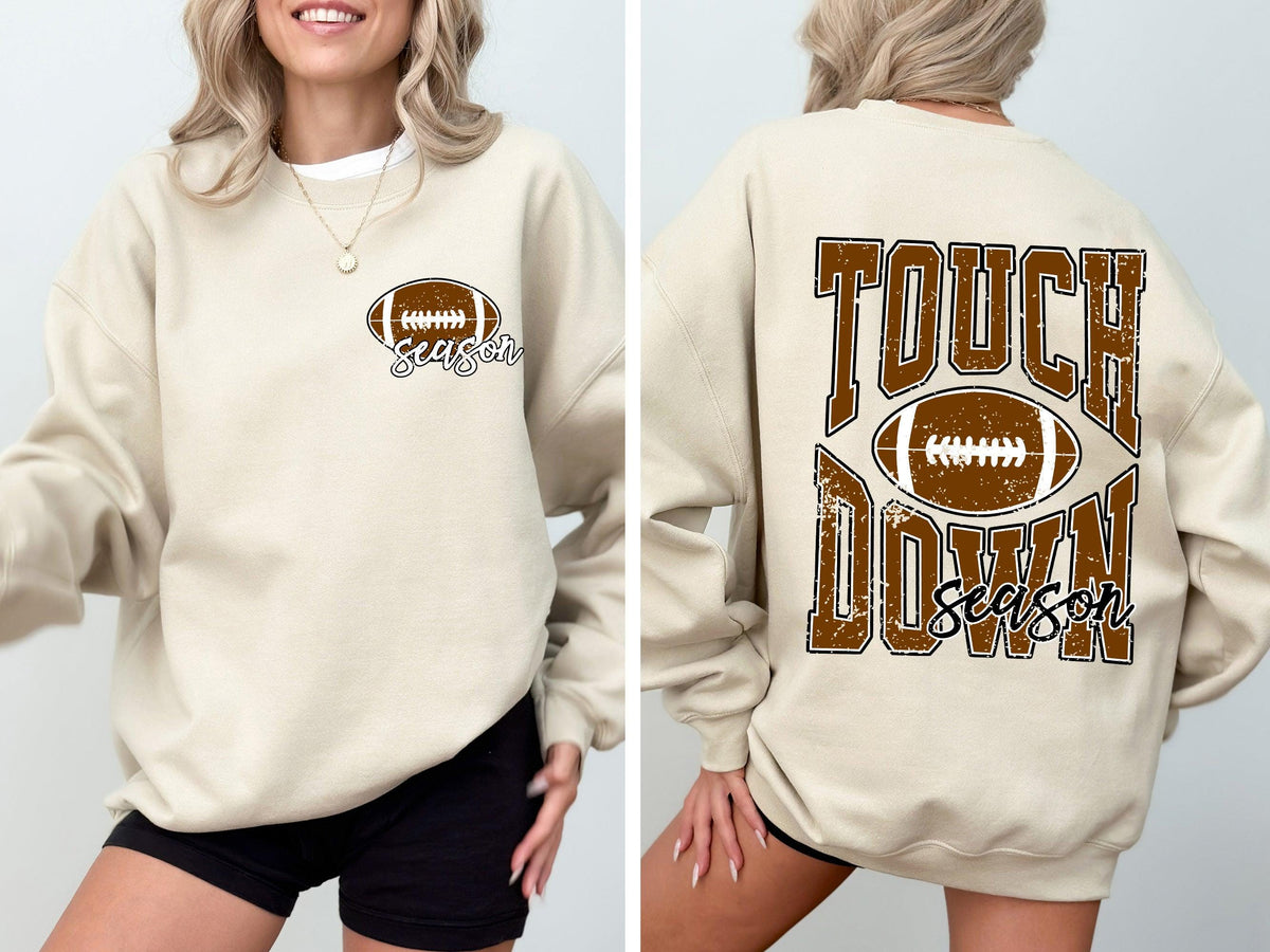 Touchdown Season Front and Back Football Sports Game Day Big Game Tailgate Party Sweatshirt Crew Neck Team Sweatshirt – Cozy Vibes · High-Quality Print