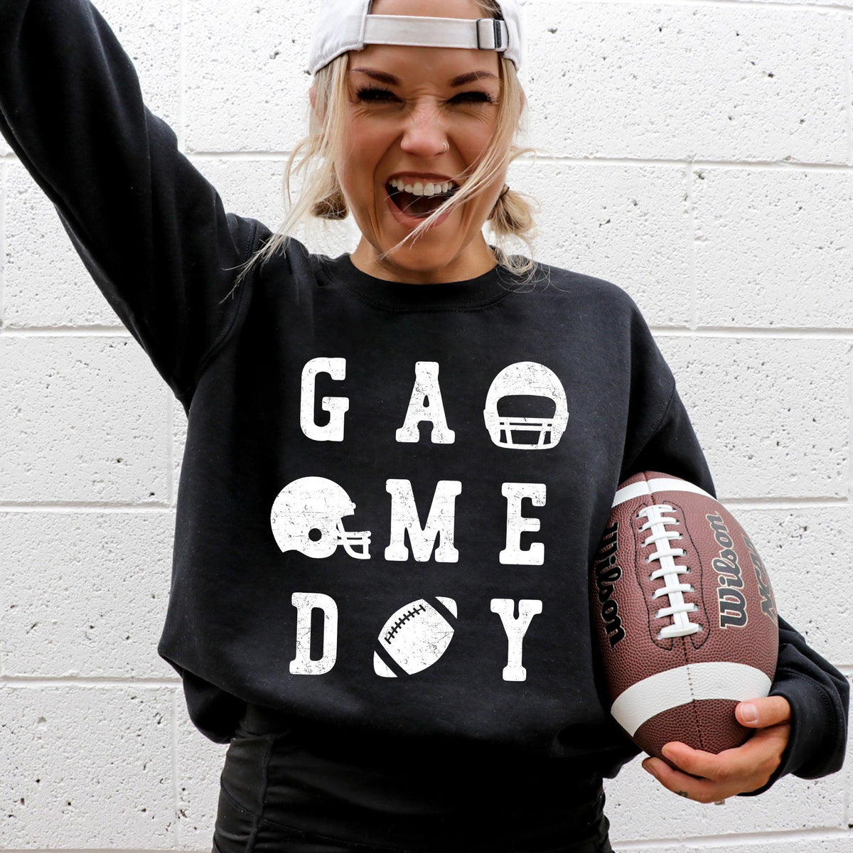 Game Day Football Helmet Sports Big Game Touchdown Tailgate Party Sweatshirt Crew Neck Team Sweatshirt – Cozy Vibes · High-Quality Print