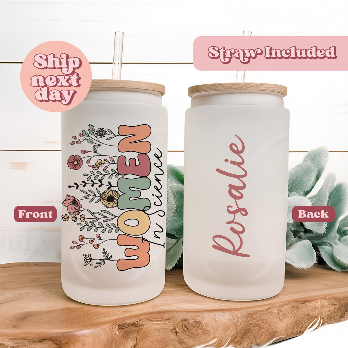 Women in Science 16oz Iced Coffee Cup with Floral Design Personalized STEM Gift for Women Scientists Women in STEM Iced Coffee Cup Graphic Tee – Soft Feel · Great Gift For Fans