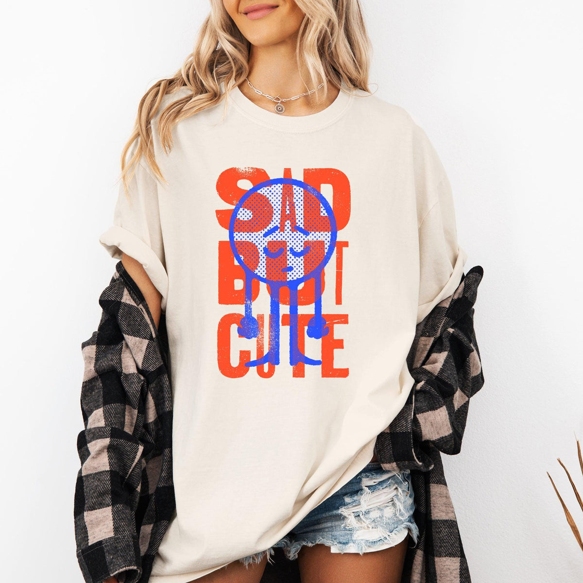 Sad But Cute Mental Health Smiley Positivity Funny Sarcastic Tshirt Comfort Colors Tee Gift Garment Dyed Graphic Tee – Aesthetic Look · Must-Have Style