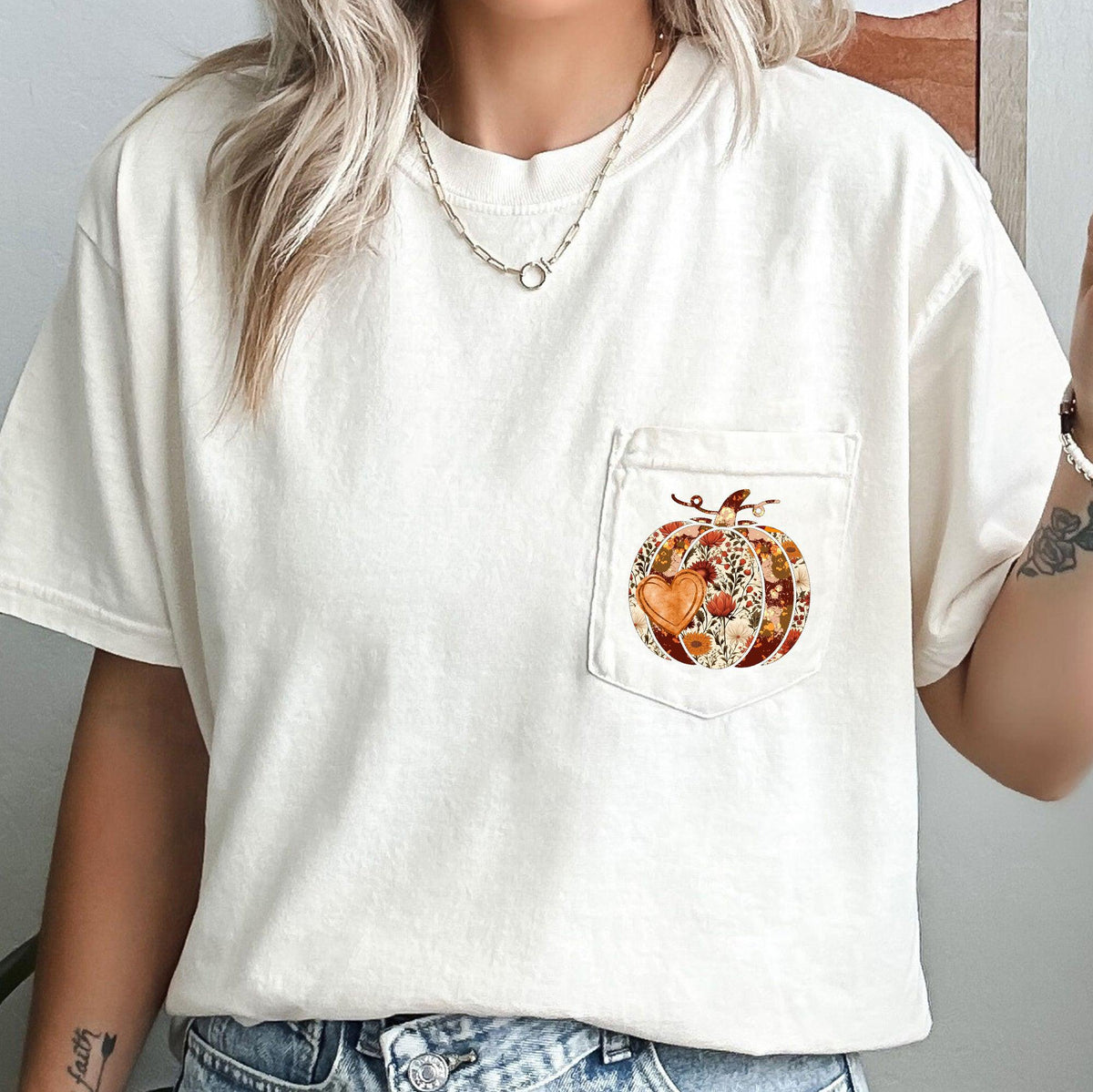 Pumpkin Heart Thanksgiving Flowers Pocket Tee Comfort Colors Tshirt Pocket Print Gift Graphic Tee – Warm & Stylish · Must-Have Style