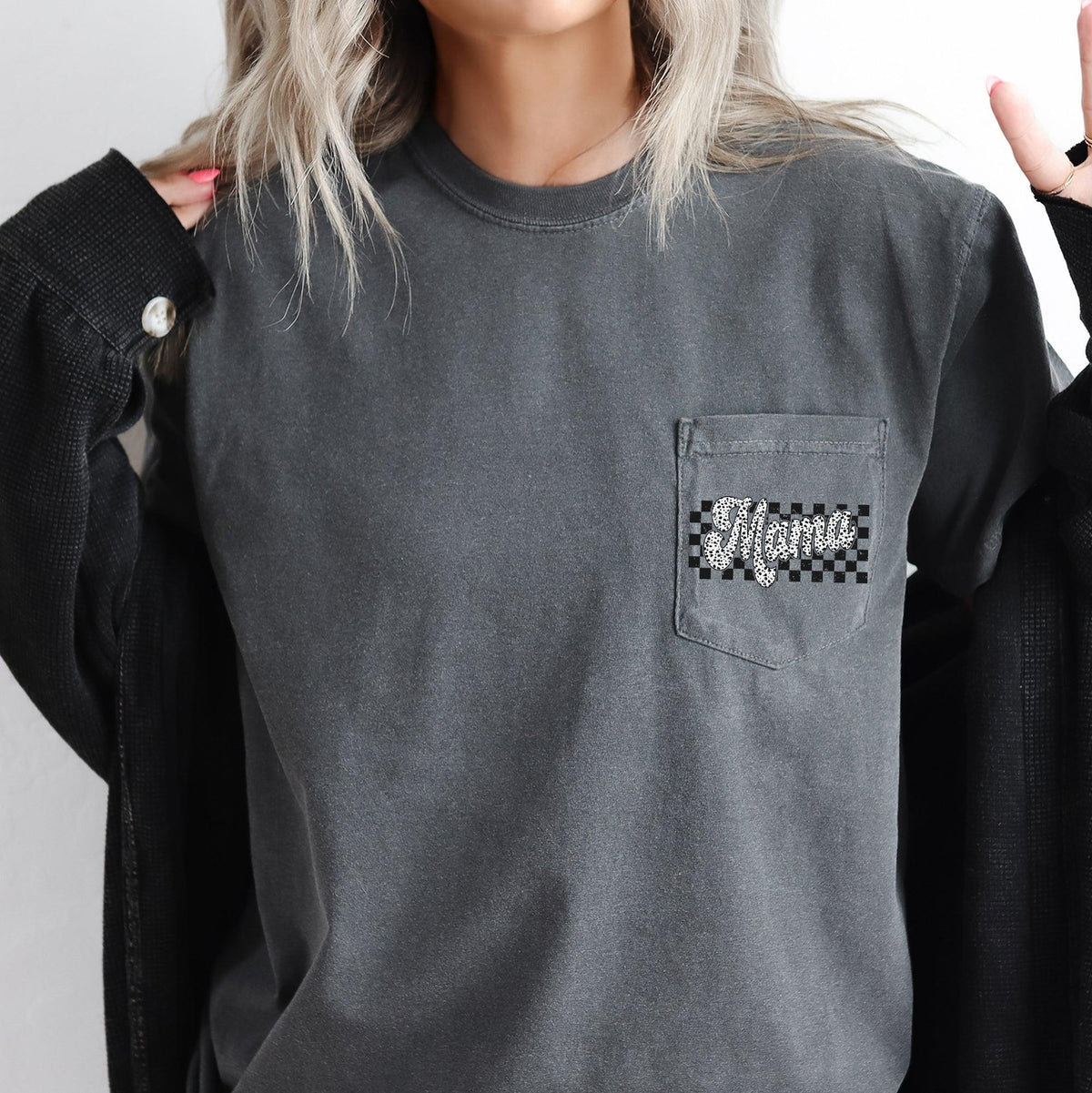 Mama Dalmatian Checkered Pocket Tee Comfort Colors Tshirt Pocket Print Gift Graphic Tee – Warm & Stylish · Perfect For Daily Wear