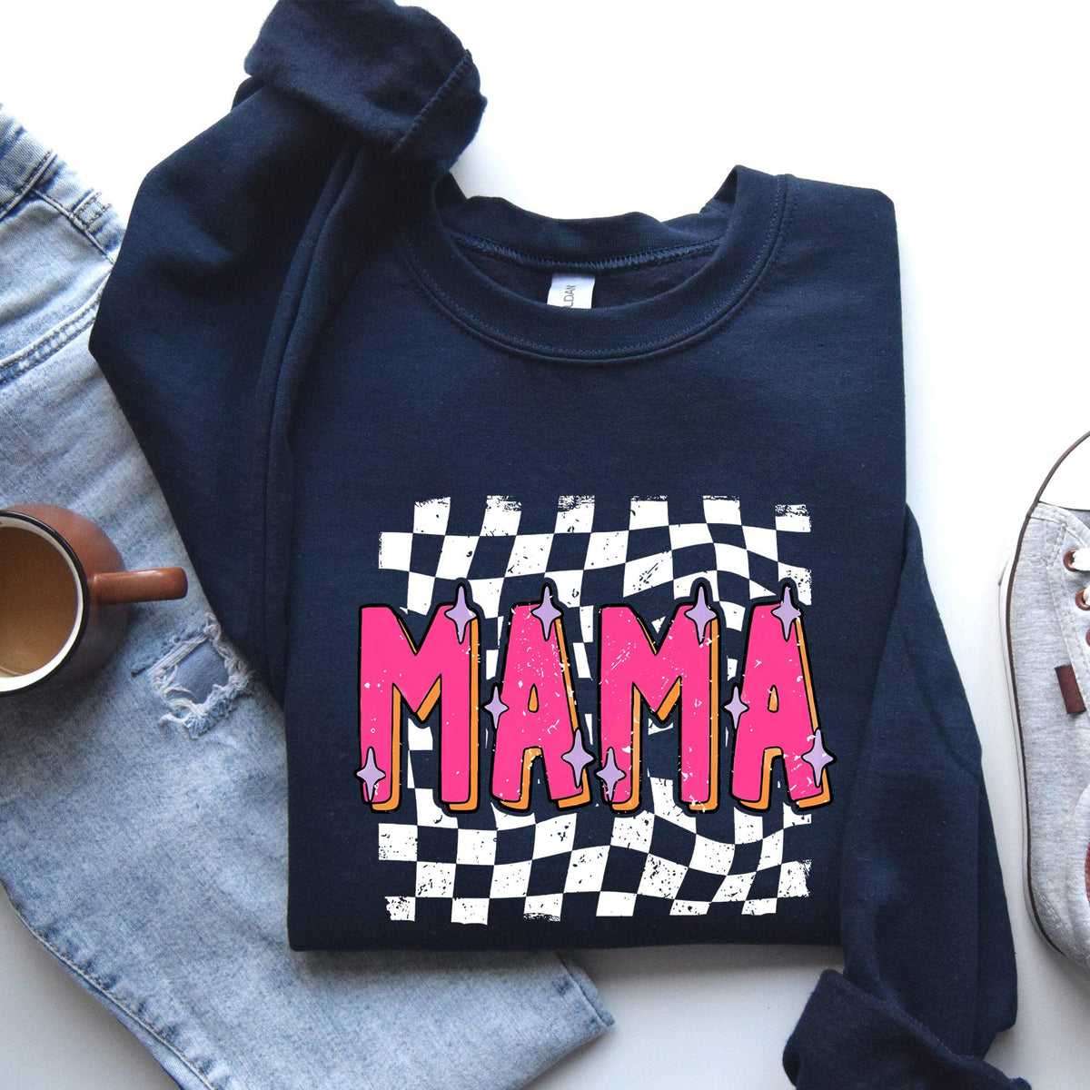 Mama Checkered Vibrant Retro Vintage Sweatshirt Crewneck Sweater Gift Sweatshirt – Feel-Good Design · Perfect For Daily Wear
