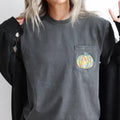 Happy Fall Pastel Pumpkin Thanksgiving Flowers Pocket Tee Comfort Colors Tshirt Pocket Print Gift Graphic Tee – Warm & Stylish · Great Gift For Fans