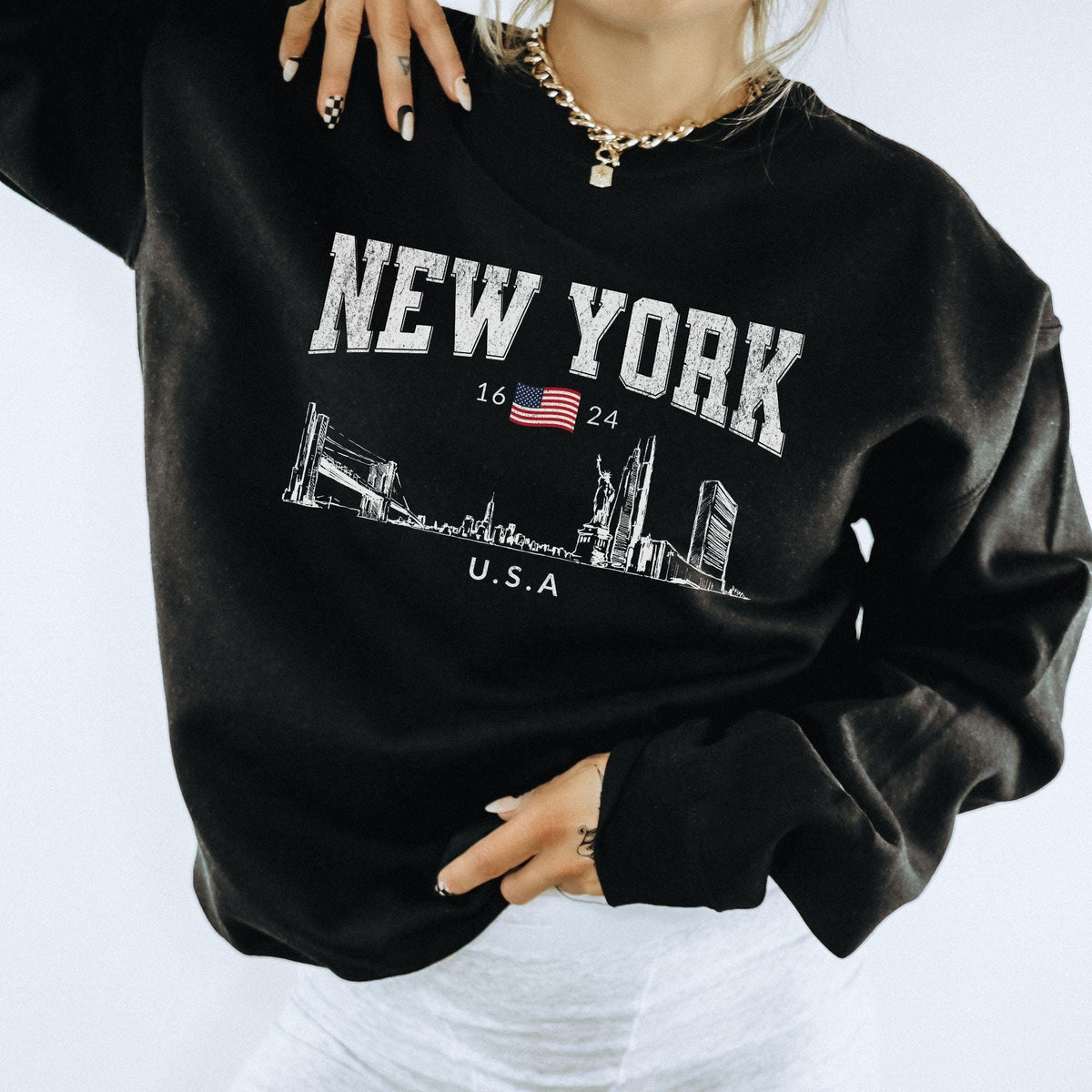 New York Sketch Unisex Sweatshirt Iconic NYC Skyline Pullover with Manhattan Skyline Brooklyn Bridge Statue of Liberty NYC Sweater Sweatshirt – Premium Graphic · Trending Graphic Apparel