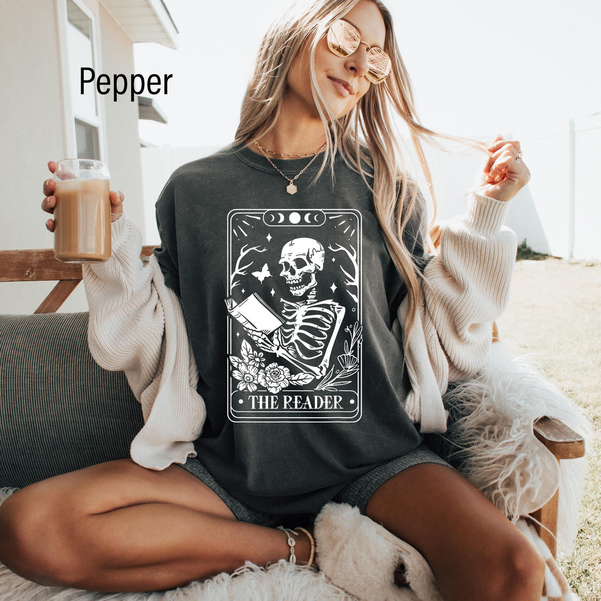 The Reader Tarot Card Shirt Skeleton Reading Shirt Unisex Tarot Card Shirt Book Lover Gift Bookish GiftTarot Lover Gift Graphic Tee – Feel-Good Design · Trending Graphic Apparel