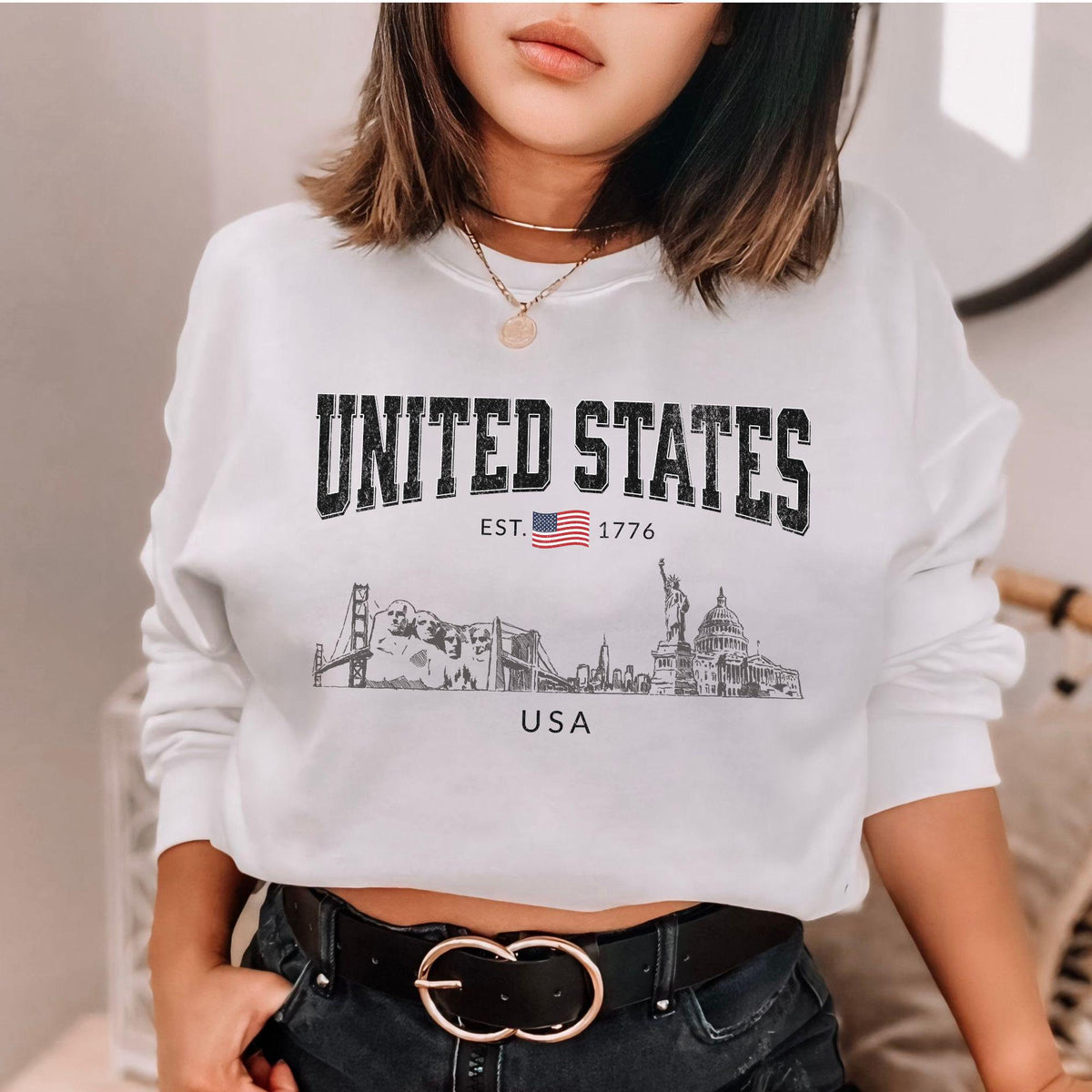 USA Landmark Sketch Sweatshirt Iconic US Sketch Pullover Sweater American Scenic Travel Sweatshirt National Landmark Sweatshirt Sweatshirt – Premium Graphic · Top Pick For Any Outfit