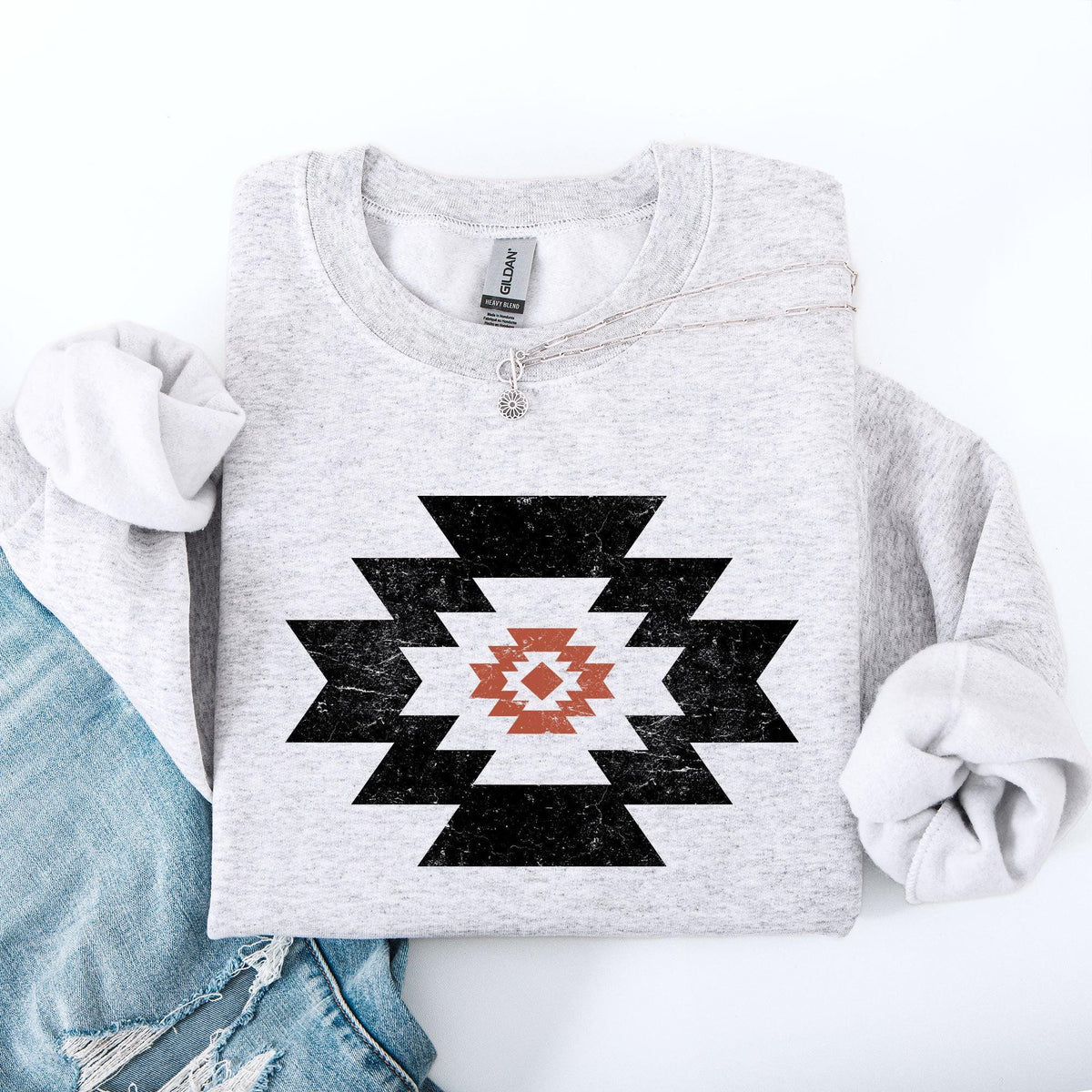 Retro Aztec Western Country Cowboy Desert Sweatshirt Crewneck Crew Neck Sweater Sweatshirt – Soft Feel · High-Quality Print