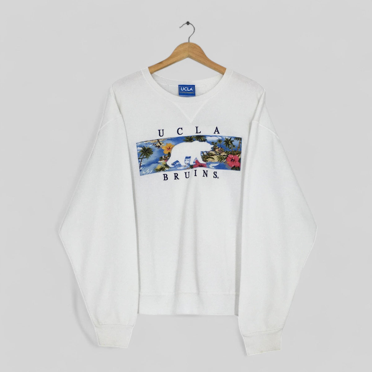 Vintage 90s UCLA Bruins NCAA White Sweatshirt Large Ucla Bruins Embroidered Crewneck University Of Los Angeles Sweater Size L Sweatshirt – Bold Style · High-Quality Print
