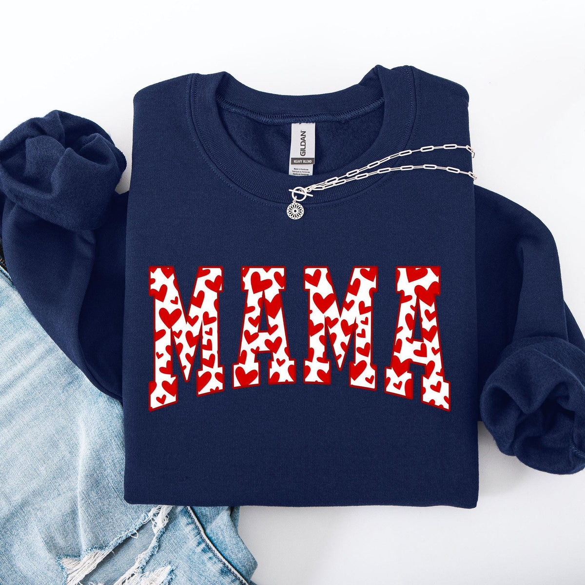 Mama Valentine39s Day Varsity Hearts Love Sweatshirt Crewneck Crew Neck Sweater Cupid Sweatshirt – Premium Graphic · Must-Have Style