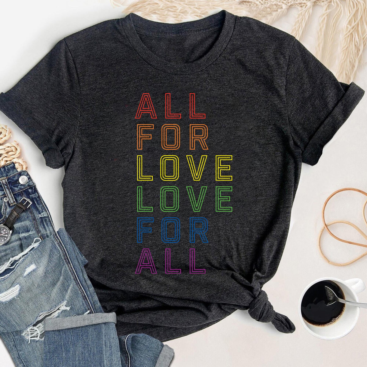 All For Love Love For All T Shirt Love is Love Shirt LGBTQ Shirts LGBT T Shirt Gay Shirt Lesbian Shirt Trans Shirt LGBTQ Gift Graphic Tee – Aesthetic Look · Perfect For Daily Wear