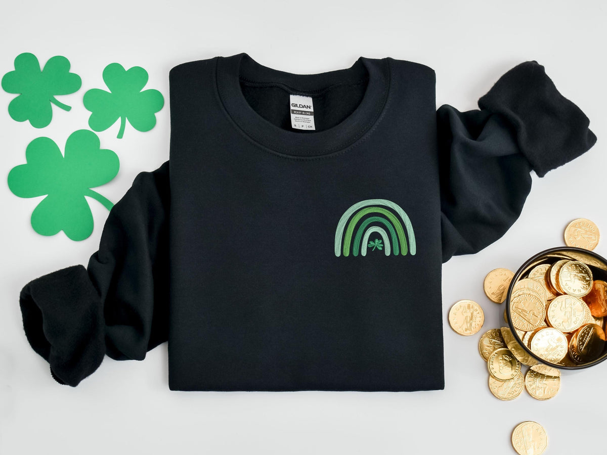 Shamrock Rainbow Embroidered Sweatshirt St Patricks Day Lucky T Shirt Shamrock Rainbow T shirt Embroidered Clover Sweatshirt Lucky Sweat Sweatshirt – Bold Style · High-Quality Print