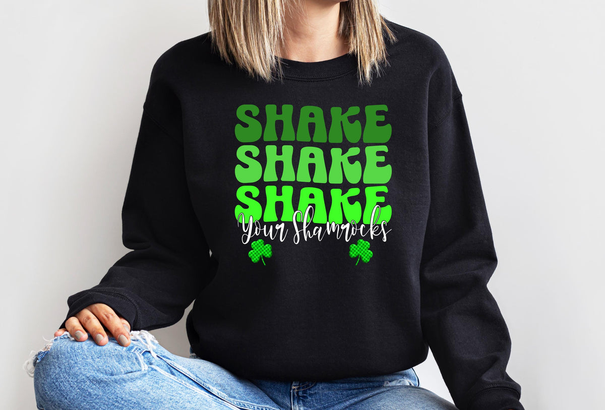 Shake Your Shamrocks Sweatshirt St Patrick Graphic Shamrock Lucky Irish T shirt Shamrock St Patricks Day Funny St Patricks Day Party Joke Sweatshirt – Cozy Vibes · High-Quality Print