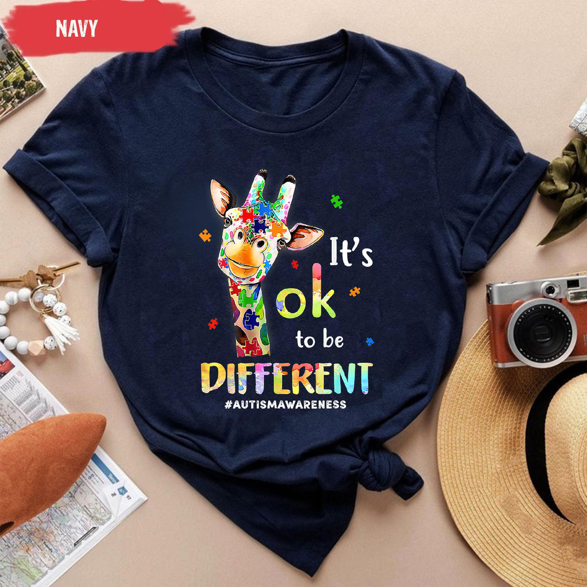 Autism Awareness Its Ok To Be Different Giraffe T Shirt Autism Puzzle Shirt Autism Awareness Support Gift Gift For Autism Mom Dad Graphic Tee – Feel-Good Design · High-Quality Print