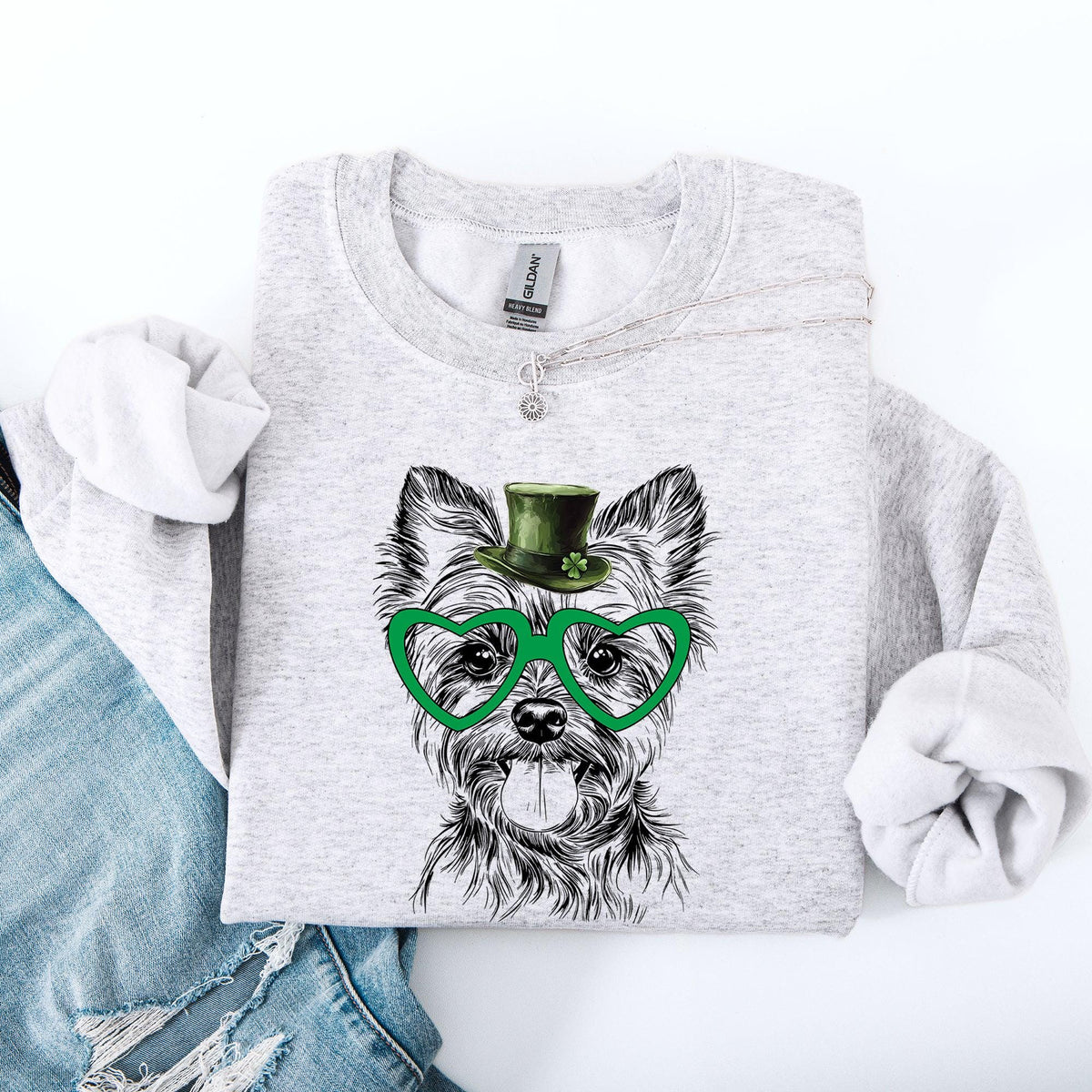 Yorkie Yorkshire Terrier Adorable Dog St Patrick39s Day Lucky Irish Sweatshirt Crewneck Crew Neck Sweater Sweatshirt – Premium Graphic · High-Quality Print